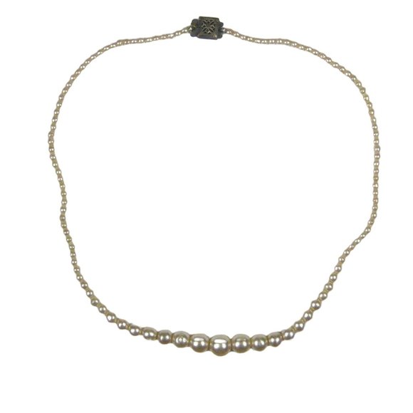 Imitation Pearl Necklace Choker 16 inch Strand Beaded Box Clasp Retro vintage - Picture 6 of 7